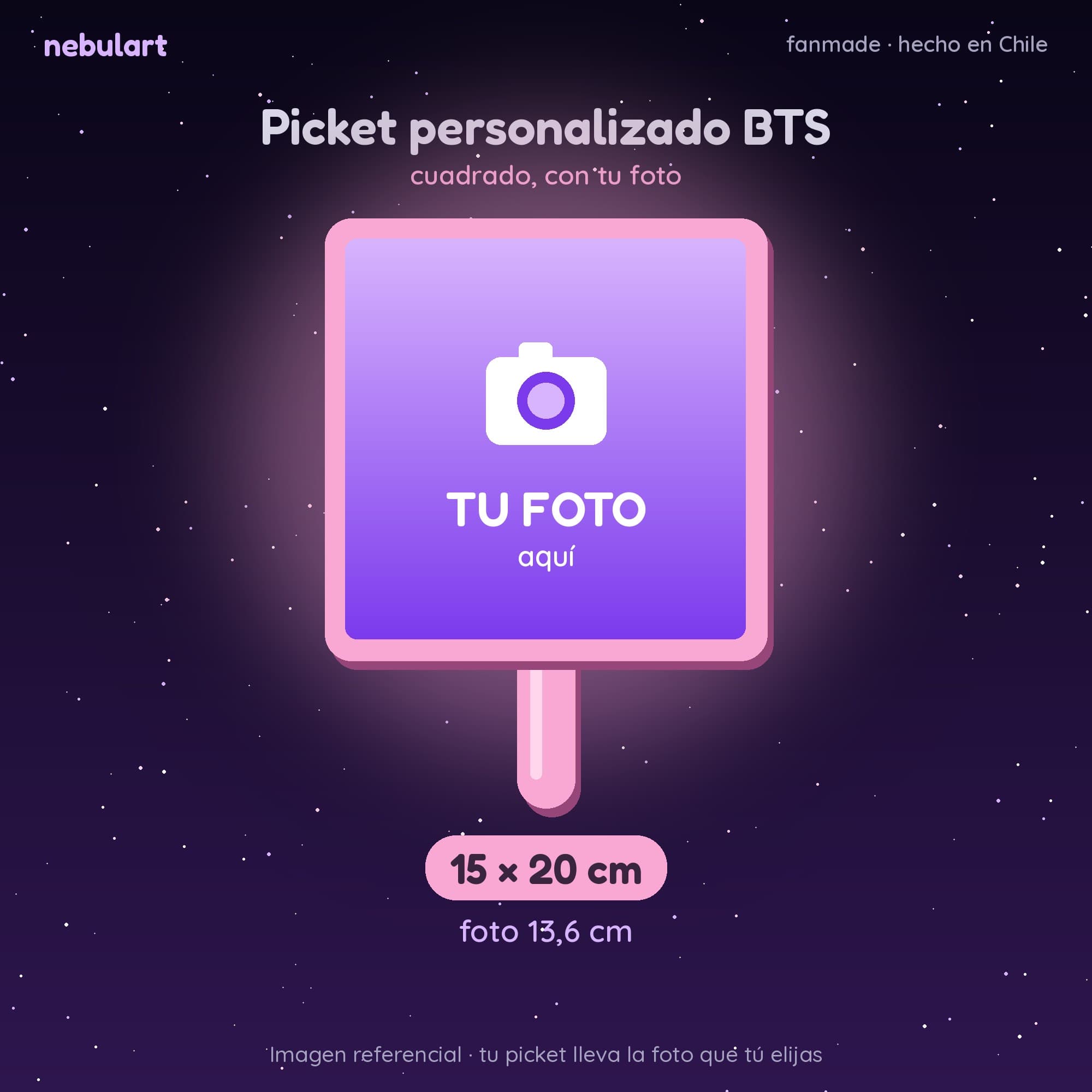 Picket personalizado BTS con tu foto — Circular 18 × 23 cm · foto Ø 16,6 cm — foto 2